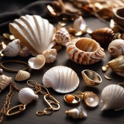 Seashell jewelry making and workshops close shot perspective view, photo realistic background, hyper detail, high resolution