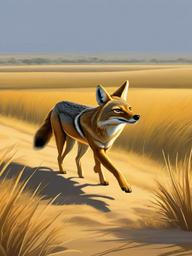 Golden Jackal cartoon - Golden Jackal trotting across the plains  