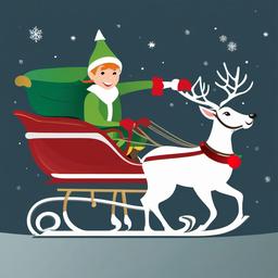 Elf clipart - elf riding a sleigh pulled by reindeer  color,minimalist,vector clipart