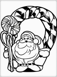 Santa with Candy Cane Coloring Pages - Holding a Giant Candy Cane  minimal black outline printable sheet, coloring page