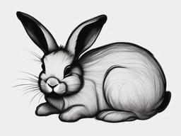 drawing of a bunny sleeping  minimal rough sketch scribbles,doodles,black and white