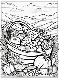 Cornucopia Coloring Pages - Bountiful Harvest Filled with Food  minimal black outline printable sheet, coloring page