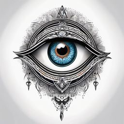 Eye tattoo: A mystical and all-seeing eye, representing intuition, protection, and inner insight.  color tattoo style, minimalist, white background