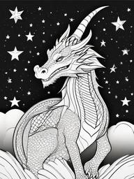 Dragon with Stars Coloring Pages - Celestial Creature in a Starry Sky  minimal black outline printable sheet, coloring page