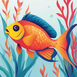 Fish Clipart - A colorful fish swimming in the ocean.  color clipart, minimalist, vector art, 