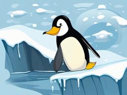 Emperor Penguin Cartoon - Cartoon of emperor penguin sliding on ice  