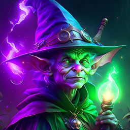 goblin sorcerer with wild magic, causing unpredictable surges of magical energy. 