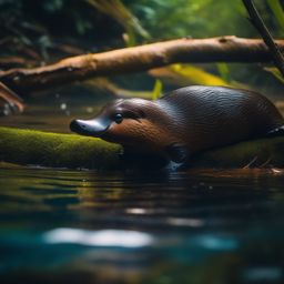Cute Platypus Swimming in a Hidden Creek 8k, cinematic, vivid colors