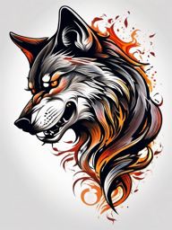 Angry Wolf Tattoo,tattoo capturing the fury of a fierce wolf, symbol of untamed aggression. , color tattoo design, white clean background