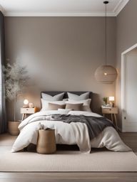 scandinavian bedroom with neutral colors and a cozy, hygge atmosphere. 