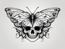 skull butterfly tattoo drawing  simple color tattoo, minimal, white background