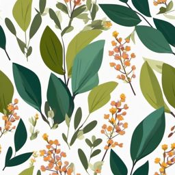 Taiga Dwarf Willow Clip Art - Dwarf willow leaves and small flowers in the taiga,  color vector clipart, minimal style