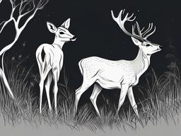 drawing of a deer and a fawn  minimal rough sketch scribbles,doodles,black and white