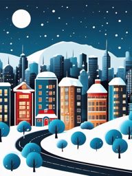 Winter Cityscape clipart - Urban skyline in the snow, ,vector color clipart,minimal