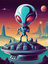 Alien on a futuristic planet clipart.  vector style illustration, white background