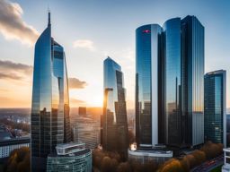 modernist skyscrapers, with sleek glass facades, define the skyline of frankfurt, germany. 