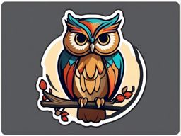 Owl Sticker - A wise owl perched on a tree branch. ,vector color sticker art,minimal