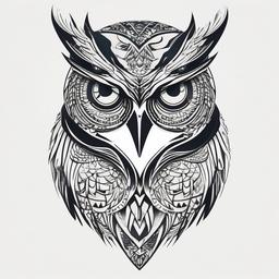 Abstract Owl Tattoo - Showcase creativity and abstraction with an abstract owl-themed tattoo.  simple color tattoo,vector style,white background