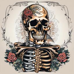 anatomical skeleton tattoo  simple vector color tattoo