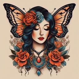 traditional butterfly lady tattoo  