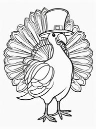 Turkey with Pilgrim Shoes Coloring Pages - Playful Turkey Dressed for Thanksgiving  minimal black outline printable sheet, coloring page