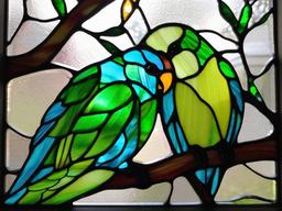 Stained Glass Lovebirds - Pair of lovebirds snuggling  