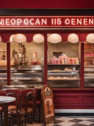 neapolitan ice cream indulged in an old-fashioned ice cream parlor with a soda fountain. 