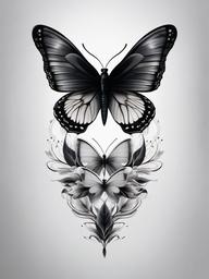 black and grey butterfly tattoo  simple color tattoo,white background,minimal