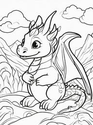 Kawaii Dragon Coloring Pages - Cute Dragons Breathing Colorful Fire  minimal black outline printable sheet, coloring page