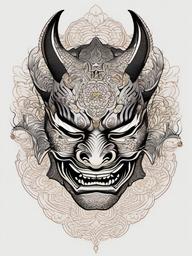 Hannya Mask Design-Intricate and artistic design featuring a Hannya mask, capturing traditional Japanese and cultural aesthetics.  simple color tattoo,white background