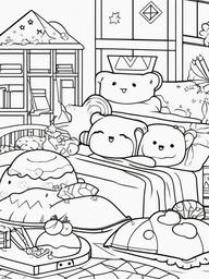 Kawaii Sleepover Coloring Pages - Fun Sleepover with Cute Friends  minimal black outline printable sheet, coloring page