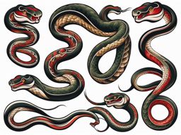 Snake traditional tattoo, Classic and timeless snake tattoos in a traditional tattoo style. colors, tattoo patterns, clean white background