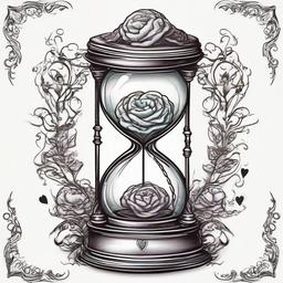 Hourglass on the top portion will be a heart, the bottom will be a brain  ,tattoo design, white background