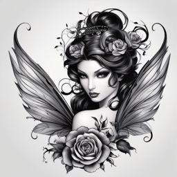 black and grey fairy tattoos  simple color tattoo style,white background