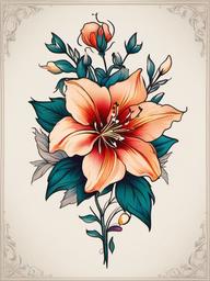 July Birth Flower Tattoo-Celebration of birth with a tattoo featuring the July birth flower, larkspur, symbolizing love, positivity, and strong bonds.  simple vector color tattoo