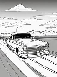 Car on the Highway Coloring Pages - Road Trip Along the Open Road  minimal black outline printable sheet, coloring page