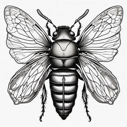 Cicada tattoo: Symbol of transformation, renewal, and the ephemeral nature of life.  black white tattoo, white background