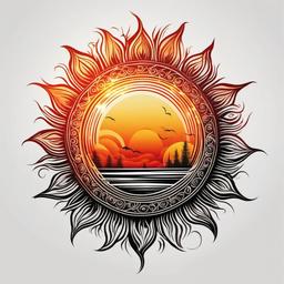 fiery sun tattoo  simple color tattoo,white background