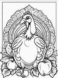 Turkey with Apples Coloring Pages - Harvest Turkey Surrounded by Apples  minimal black outline printable sheet, coloring page