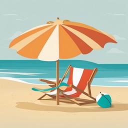 Umbrella clipart - beach umbrella next to a sandcastle  color,minimalist,vector clipart