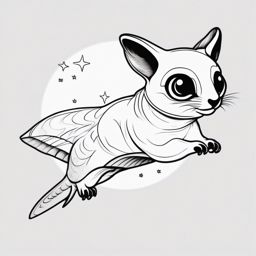 Sugarglider Tattoo - Cute sugarglider gliding through the night sky  few color tattoo design, simple line art, design clean white background