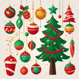 Christmas Tree Ornaments Clipart,Decorating a Christmas tree with Christmas tree ornaments clipart  simple, 2d flat