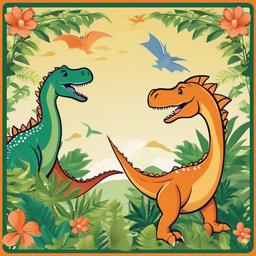 Dinosaur Border Clipart,Decorative illustrations with a dinosaur-themed border  vector clipart