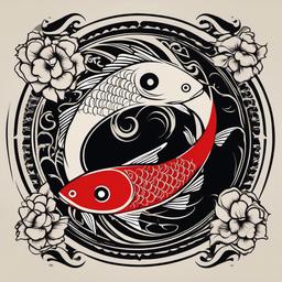 Yin and Yang Fish Tattoo-Bold and symbolic tattoo featuring a Yin and Yang symbol with fish, capturing themes of balance and duality.  simple color vector tattoo