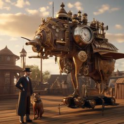 Steampunk inventor builds a mechanical menagerie of animated animals to assist in daily tasks.  8k, hyper realistic, cinematic