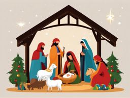 Christmas nativity scene clipart, A detailed and traditional nativity scene illustration.  simple, 2d flat