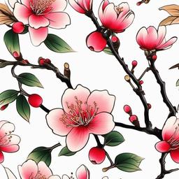 traditional japanese tattoo cherry blossom  simple color tattoo,white background,minimal