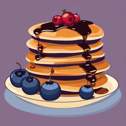 Blueberry Pancakes with Syrup Clipart - Pancakes with blueberries and syrup.  color vector clipart, minimal style