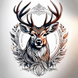 Deer tattoo, Graceful deer tattoo, symbol of gentleness and intuition. , tattoo color art, clean white background