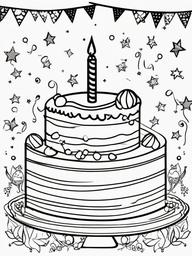 Birthday Party Invitations Coloring Pages - Design a Fun Birthday Invite  minimal black outline printable sheet, coloring page